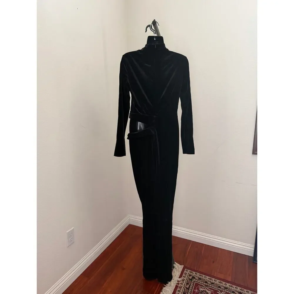 New the Cande shop black velvet cutout jumpsuit sz Large - Picture 2 of 8